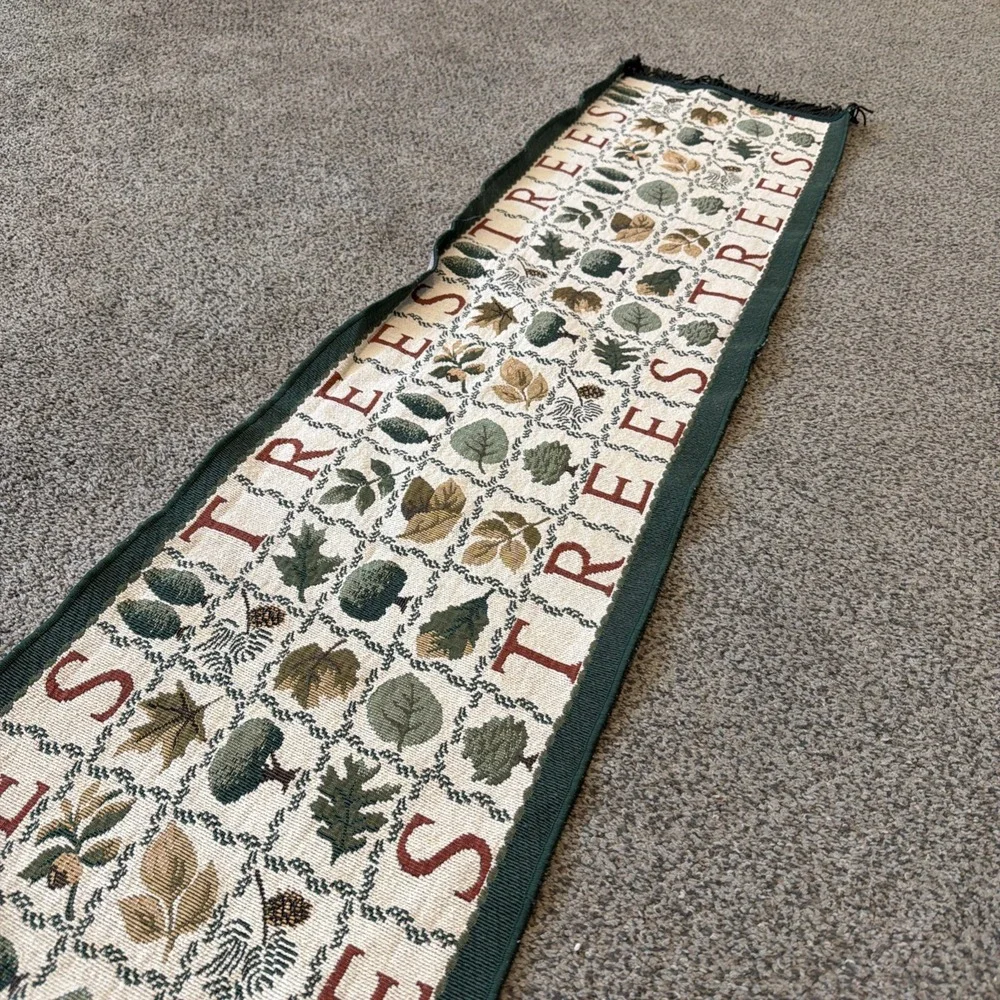 Trees Botanical Leaves Fall Tapestry Table Runner Green Border 64